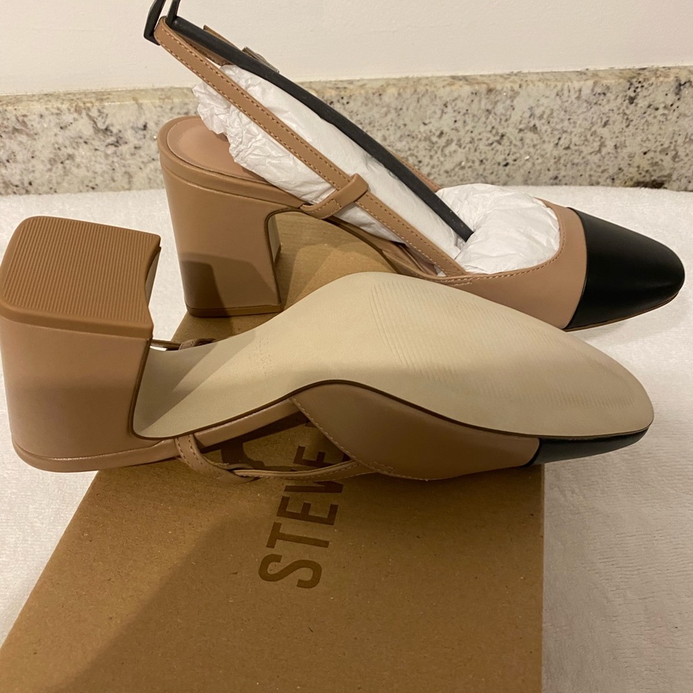 NIB STEVE MADDEN BECKA TAN/BLACK SLINGBACK SZ 7-1/2 - Picture 3 of 3